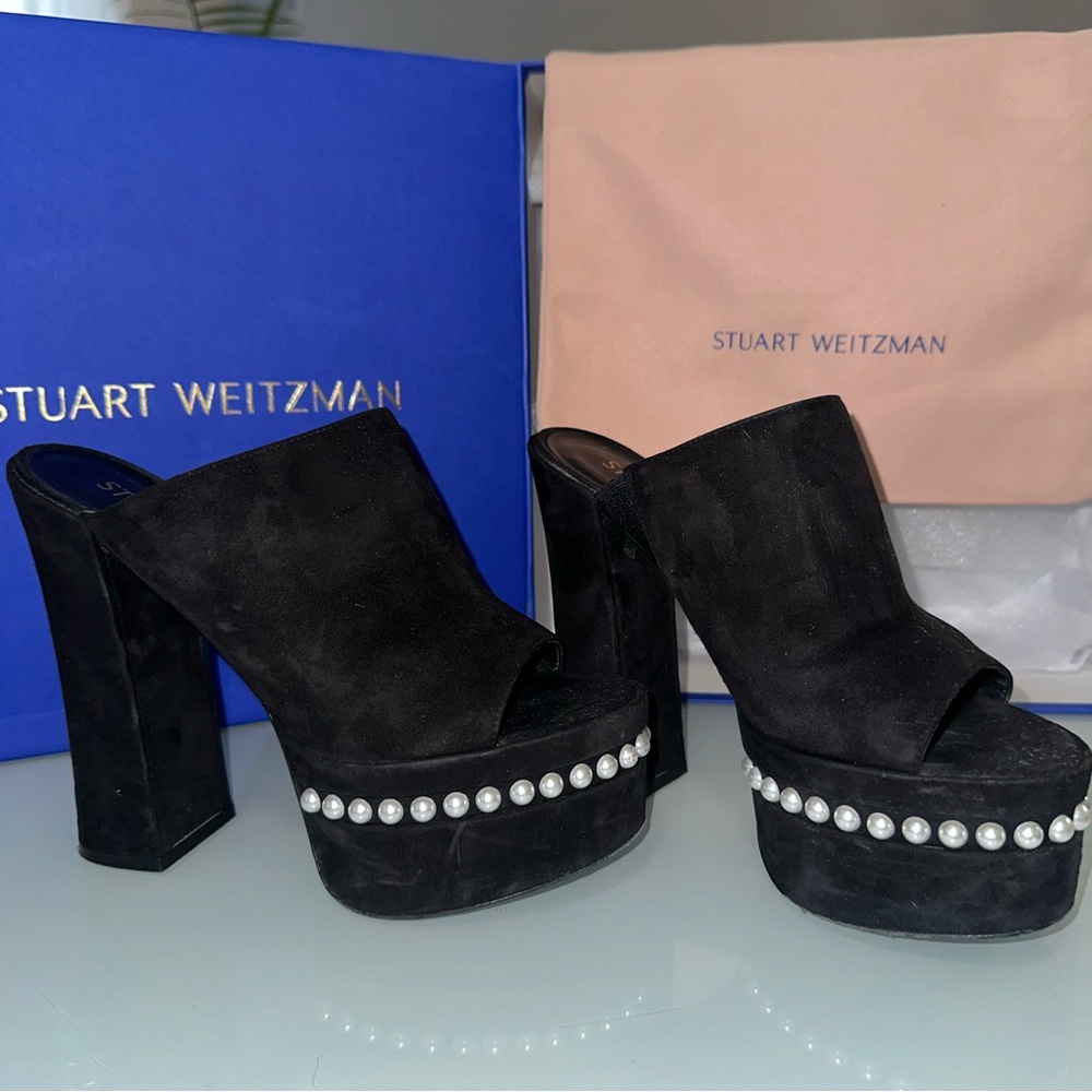 Stuart Weitzman Black Platform Mules